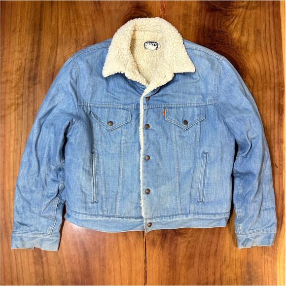 Vintage 70s Levi's XL Jacket Mens Sherpa Lined Jean Denim Light